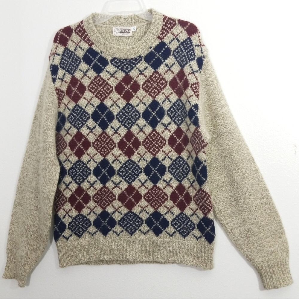 Vintage 70s Stetson argyle wool blend sweater XL
